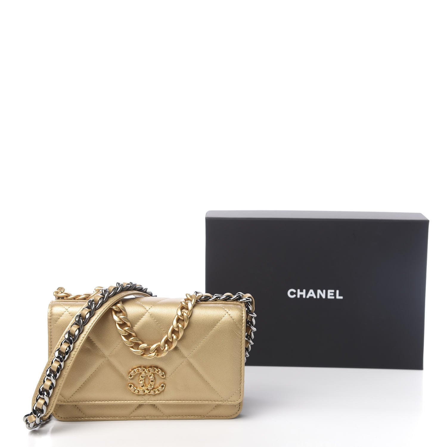 Chanel Metallic Goatskin Quilted 19 Wallet On Chain WOC Gold 15 of 15