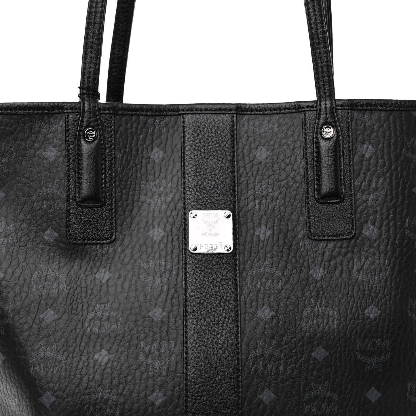 Grained Calfskin Visetos Medium Liz Reversible Shopper Tote Black