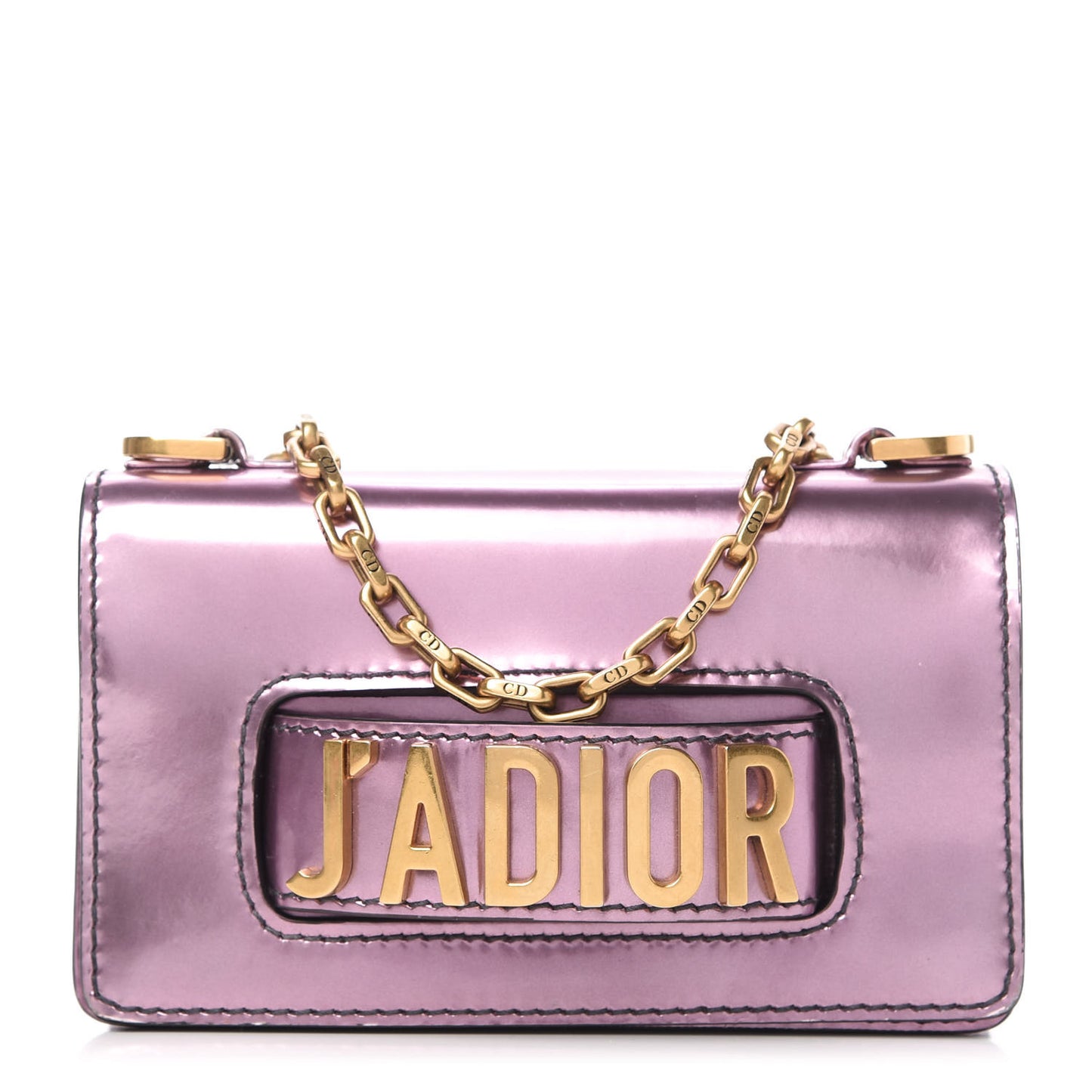 Metallic Calfskin J'Adior Mini Chain Flap Bag Pink