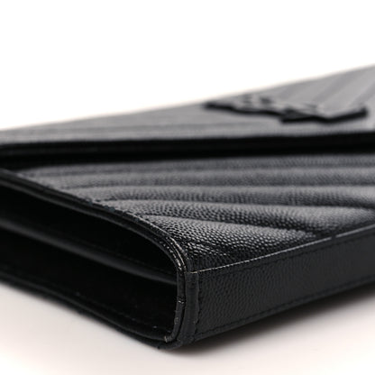 Saint Laurent Grain De Poudre Matelasse Chevron Monogram Monochrome Chain Wallet Black 8 of 9