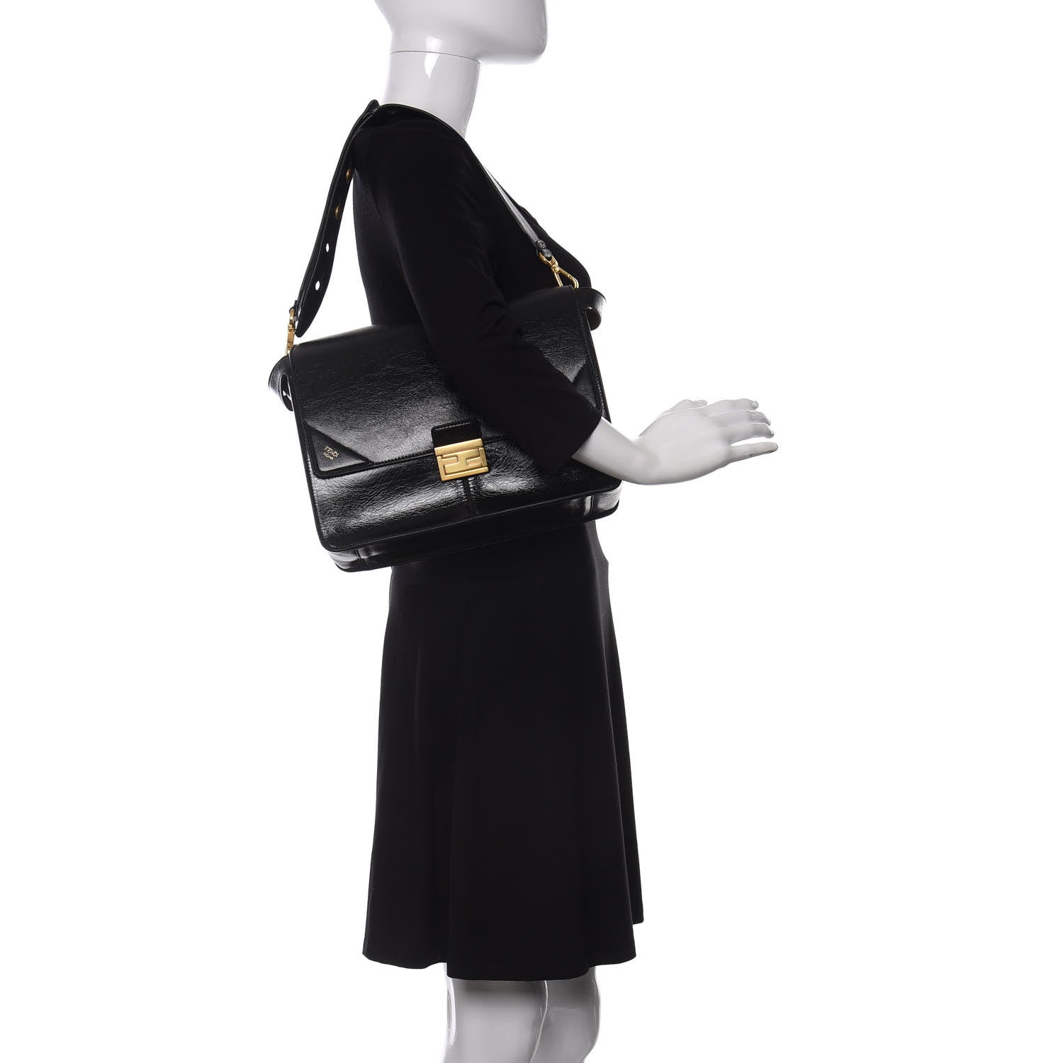 Fendi Agnello Old Shine Large Kan U Shoulder Bag Black 2 of 11