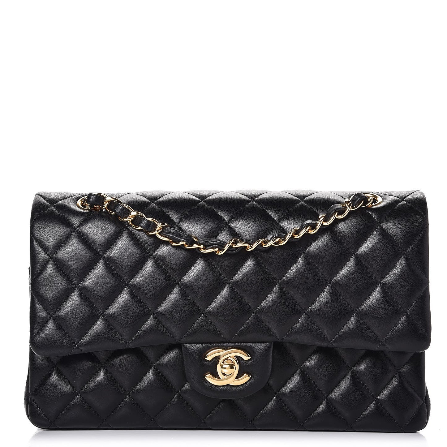 Lambskin Quilted Medium Double Flap Black