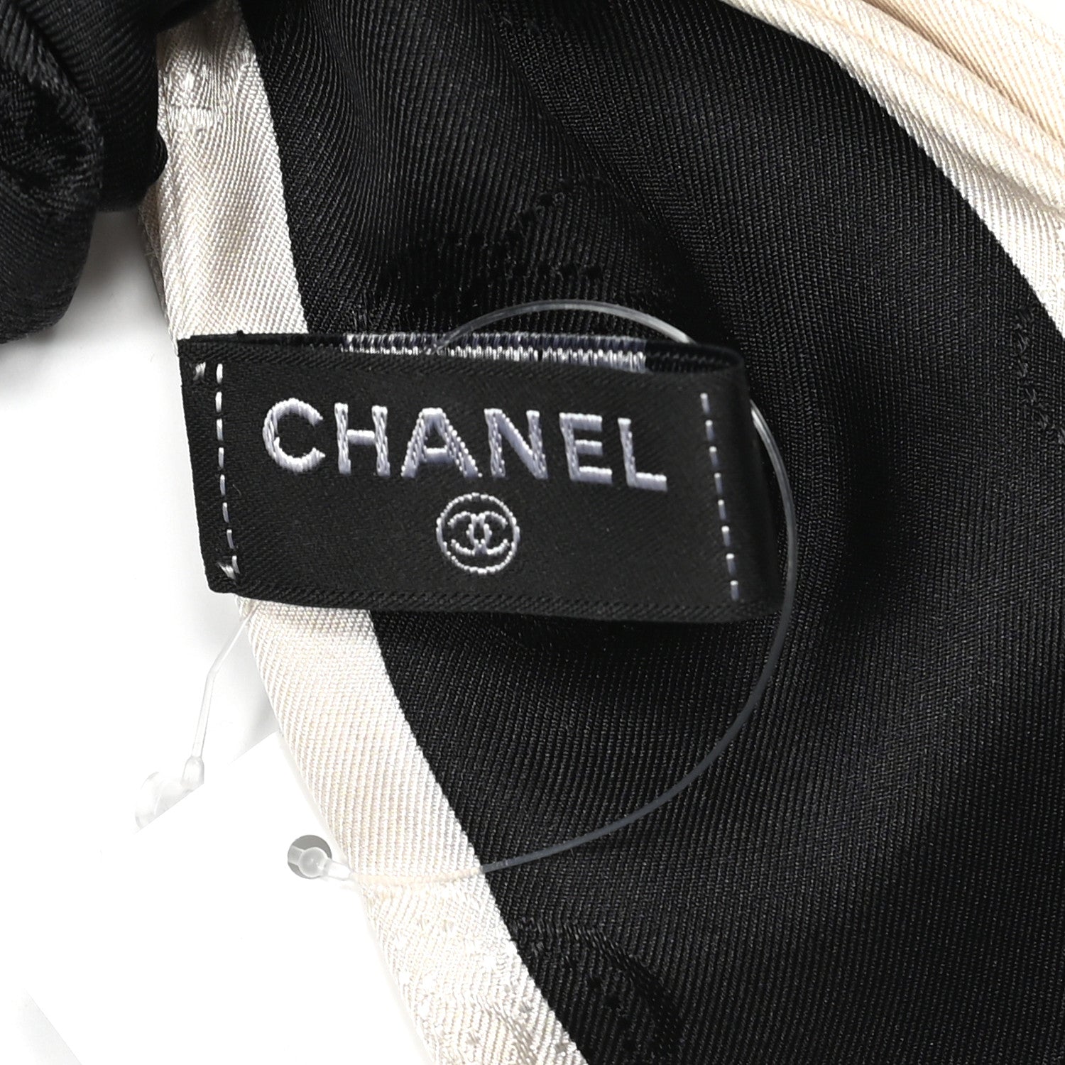 Chanel Silk Hair Tie Black Ivory 4 of 4