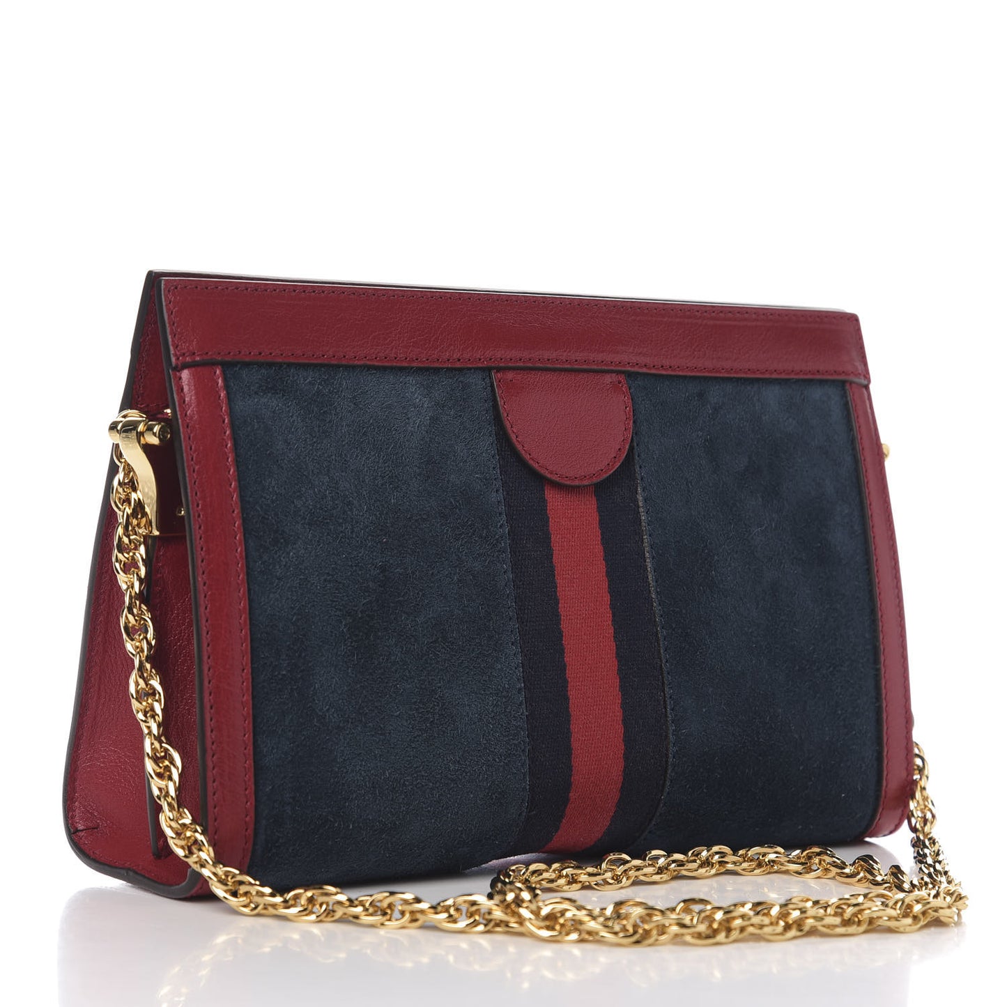 Suede Calfskin Web Small Ophidia Chain Shoulder Bag New Blue Romantic Cherry