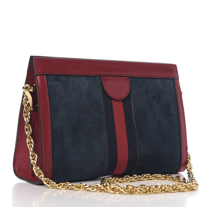 Gucci Suede Calfskin Web Small Ophidia Chain Shoulder Bag New Blue Romantic Cherry 2 of 9