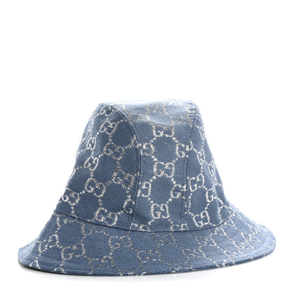 Gucci Canvas Lame GG Monogram Bucket Hat S Light Blue Silver 6 of 9