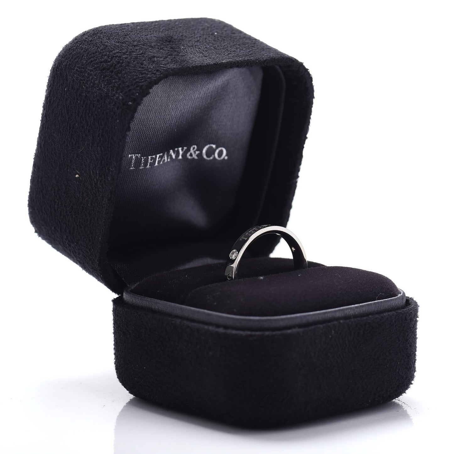 Platinum Diamond Logo Band Ring 52 6