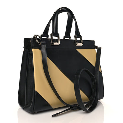Gucci Smooth Calfskin Diagonal Striped Small Zumi Top Handle Bag Black Beige 3 of 13