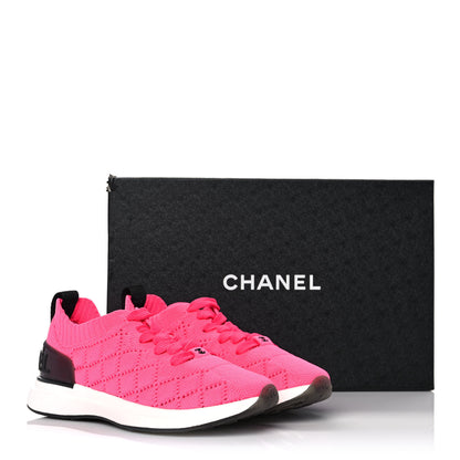 Chanel Mixed Fibers Quilted Womens CC Sneakers 35.5 Bright Pink 8 of 8
