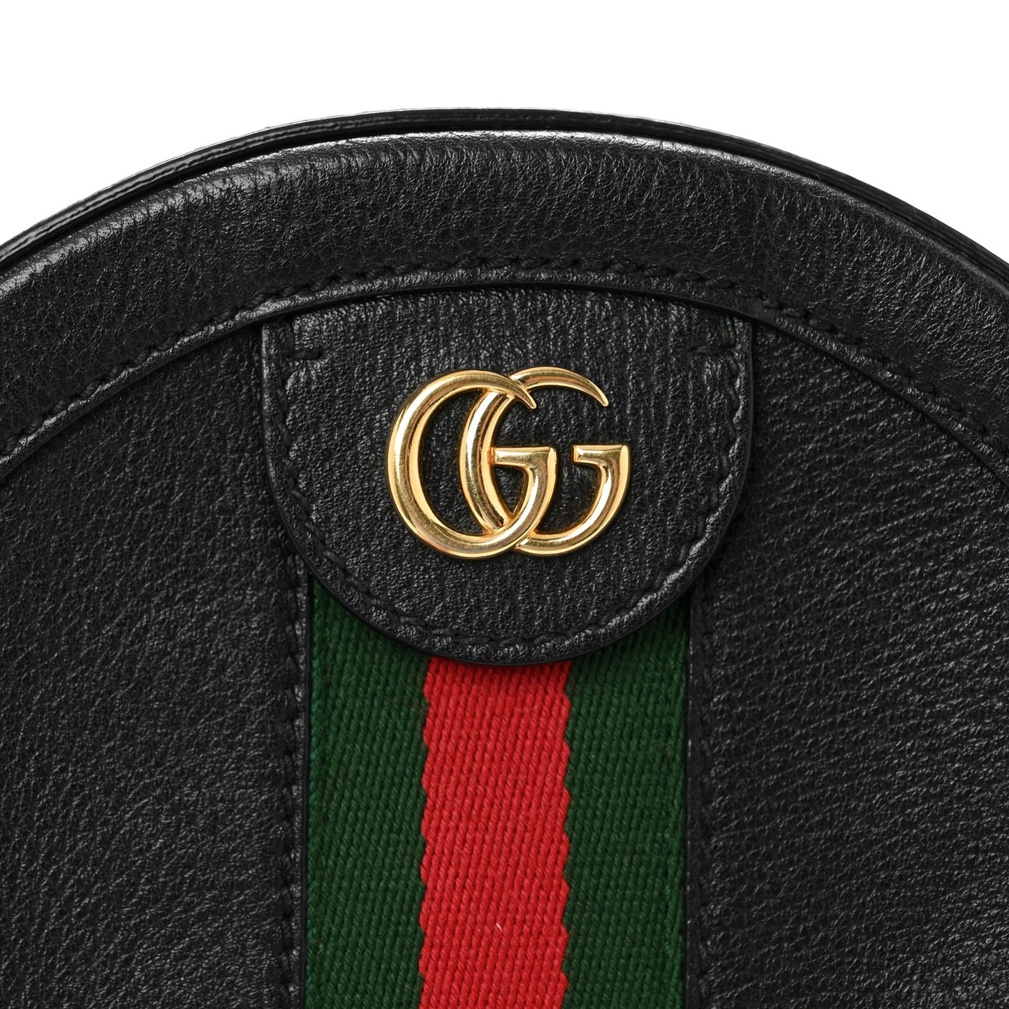 Grained Calfskin Web Mini Ophidia Round Shoulder Bag Black