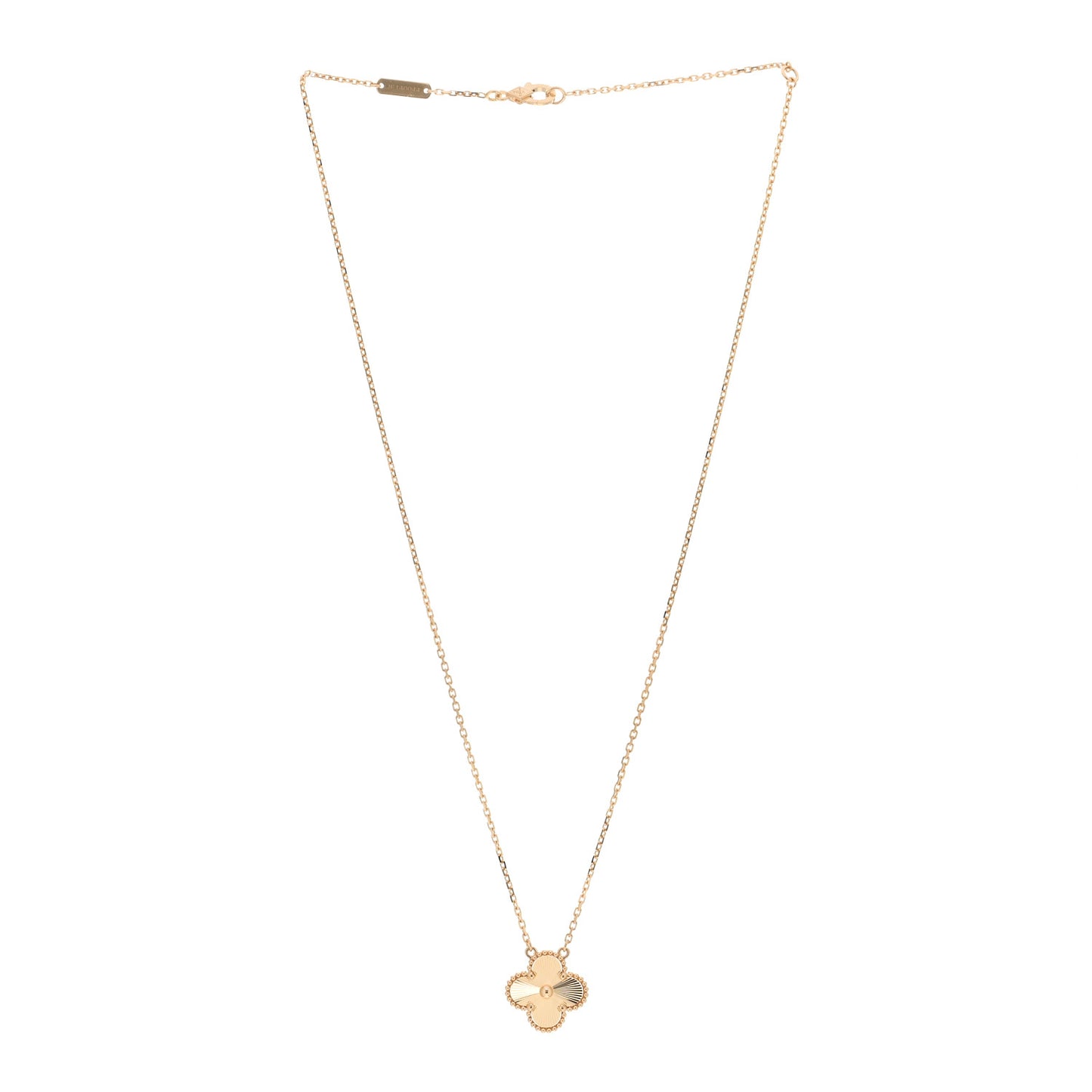 18K Yellow Gold Guilloche Vintage Alhambra Pendant Necklace
