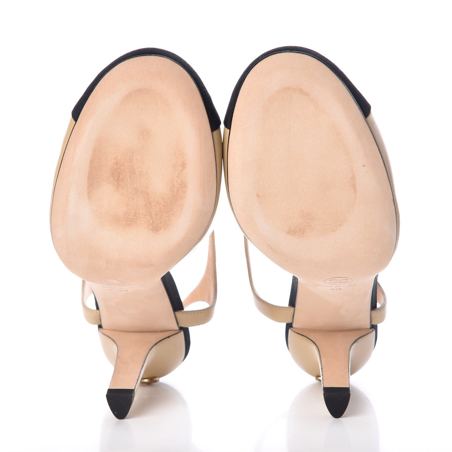 Lambskin Grosgrain Cap Toe Pearl CC Open Pumps 39 Light Beige