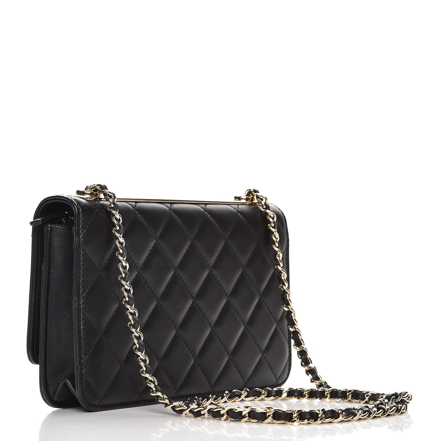 Lambskin Quilted Trendy CC Wallet On Chain WOC Black