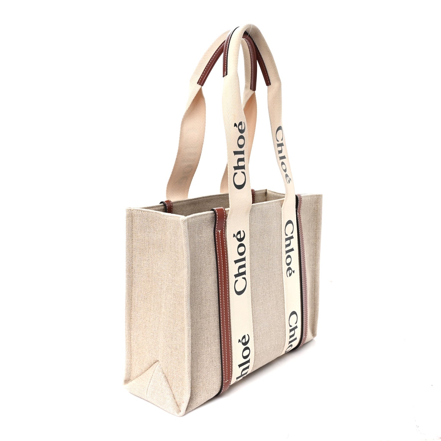 Cotton Calfskin Medium Woody Ribbon Tote White Brown