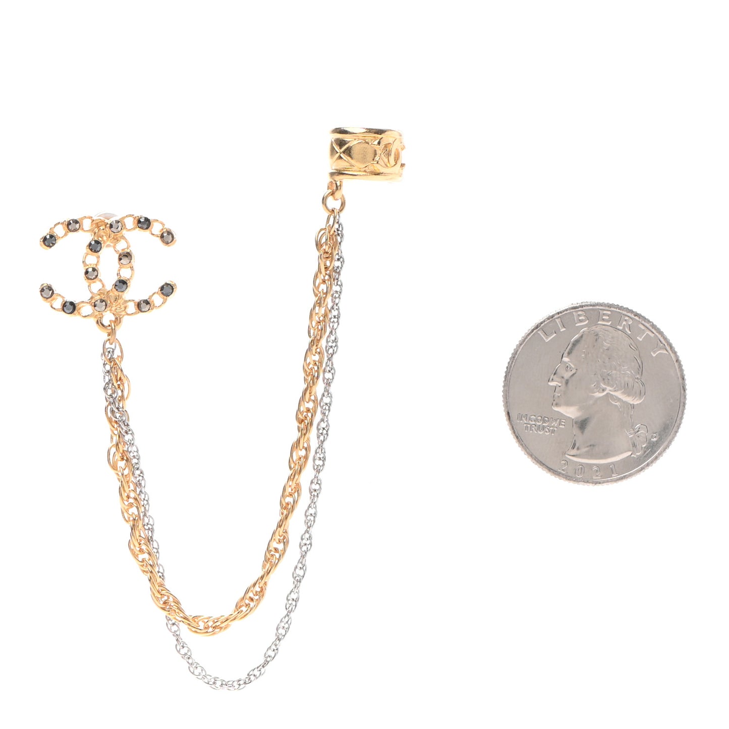 Crystal CC Chain Cuff Single Earring Gold Silver