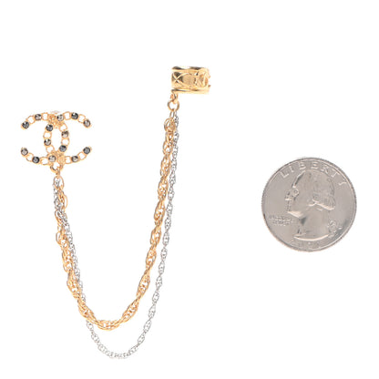 Chanel Crystal CC Chain Cuff Single Earring Gold Silver 2 of 4