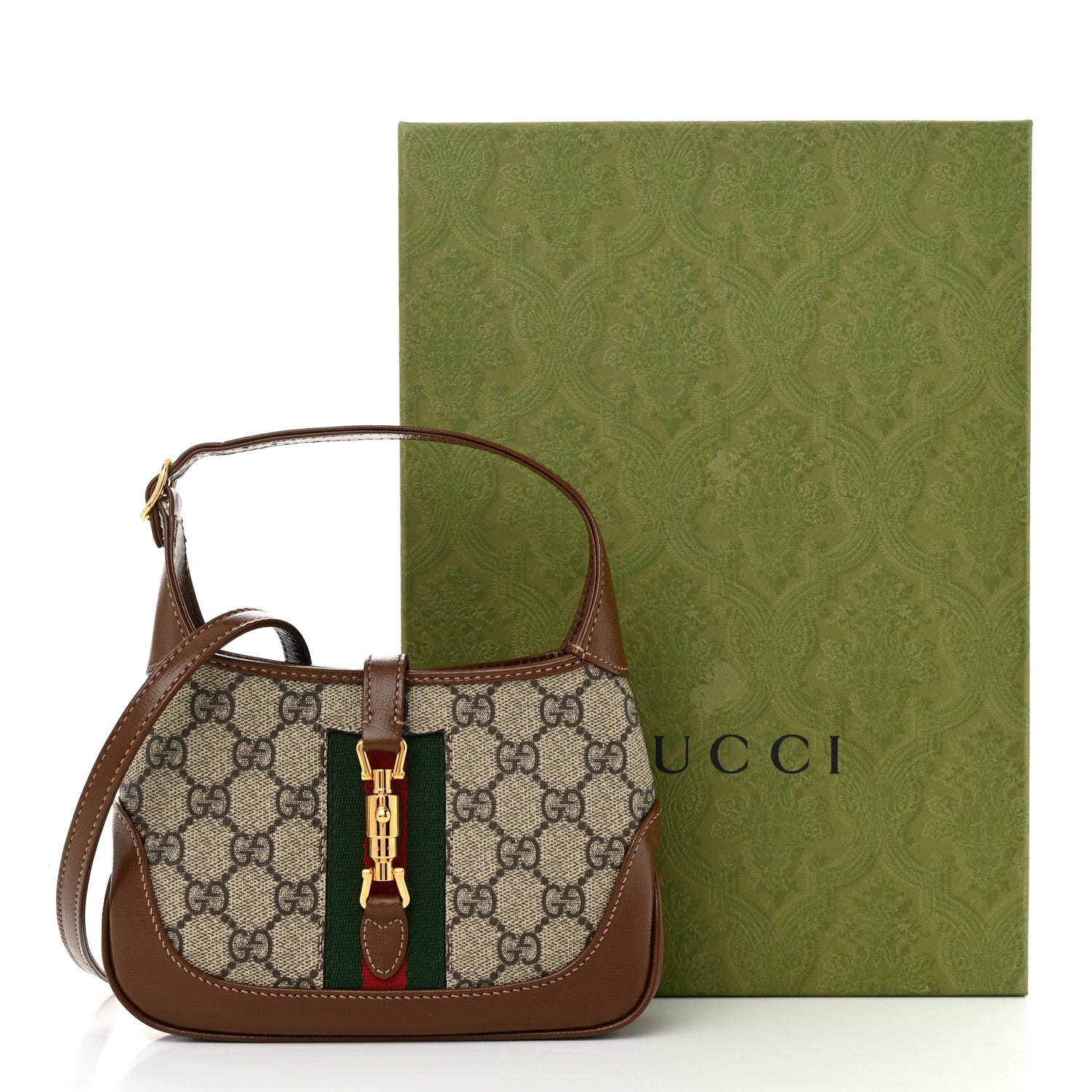 Gucci GG Supreme Monogram Azalea Calfskin Web Mini Jackie 1961 Hobo Beige Ebony Brown Sugar 11 of 11