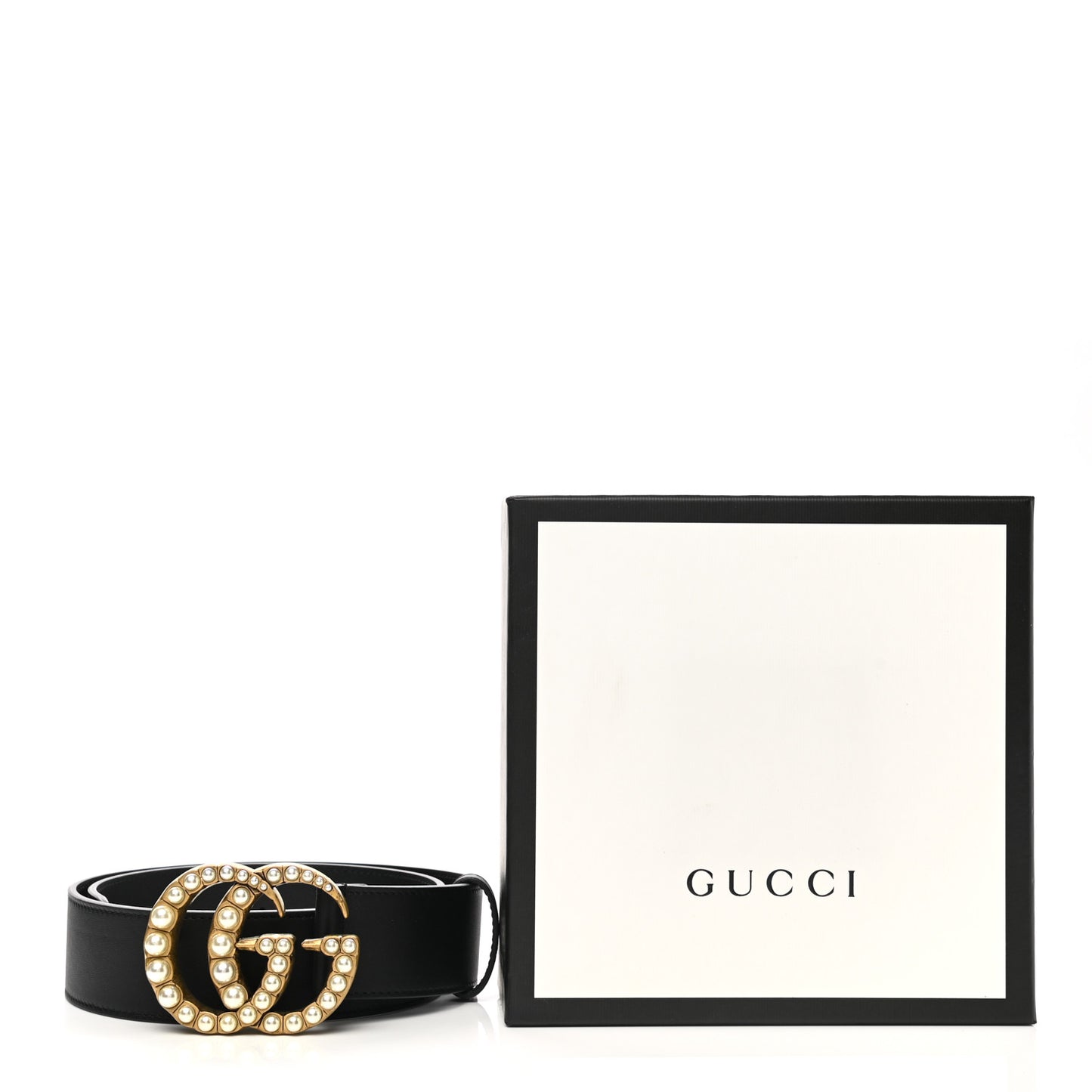 Moon Calfskin Pearl Double G 40mm Belt 70 28 Black Cream
