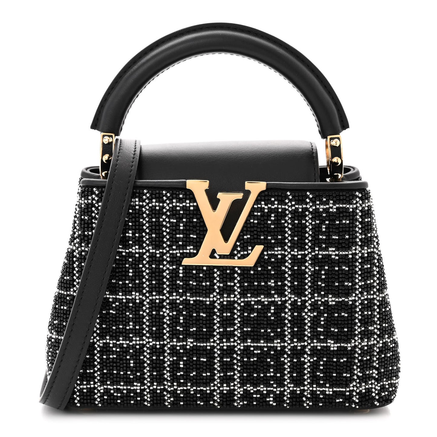 Bead Satin Embroidered Mini Capucines Black
