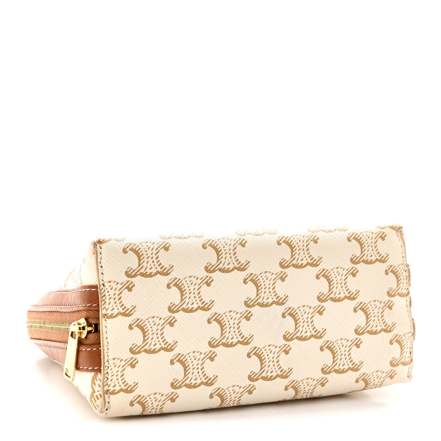 Lambskin Triomphe Canvas Clutch With Chain White Tan