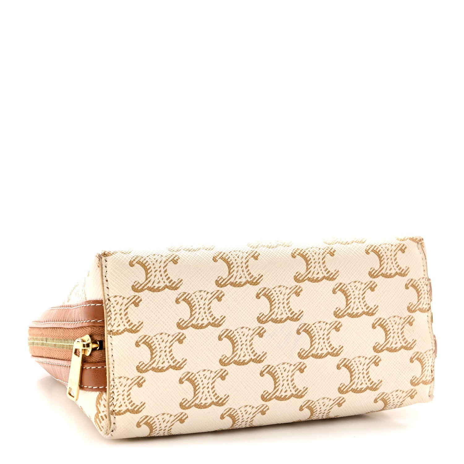 Celine Lambskin Triomphe Canvas Clutch With Chain White Tan 4 of 10