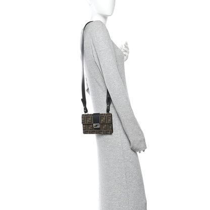 Fendi Recycled Fabric Jacquard Vitello Grace FF 1974 Baguette Belt Pouch Tobacco Moro Black 2 of 13