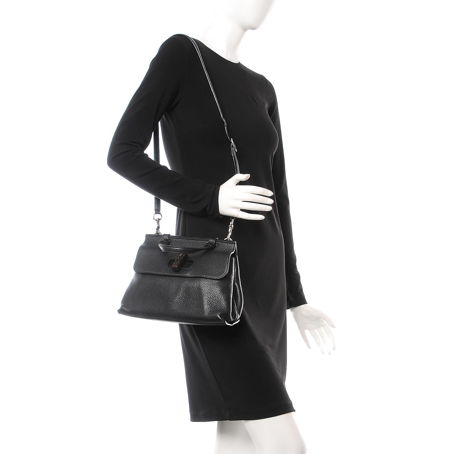 Gucci Cellarius Calfskin Small Bamboo Daily Top Handle Bag Black 2 of 7