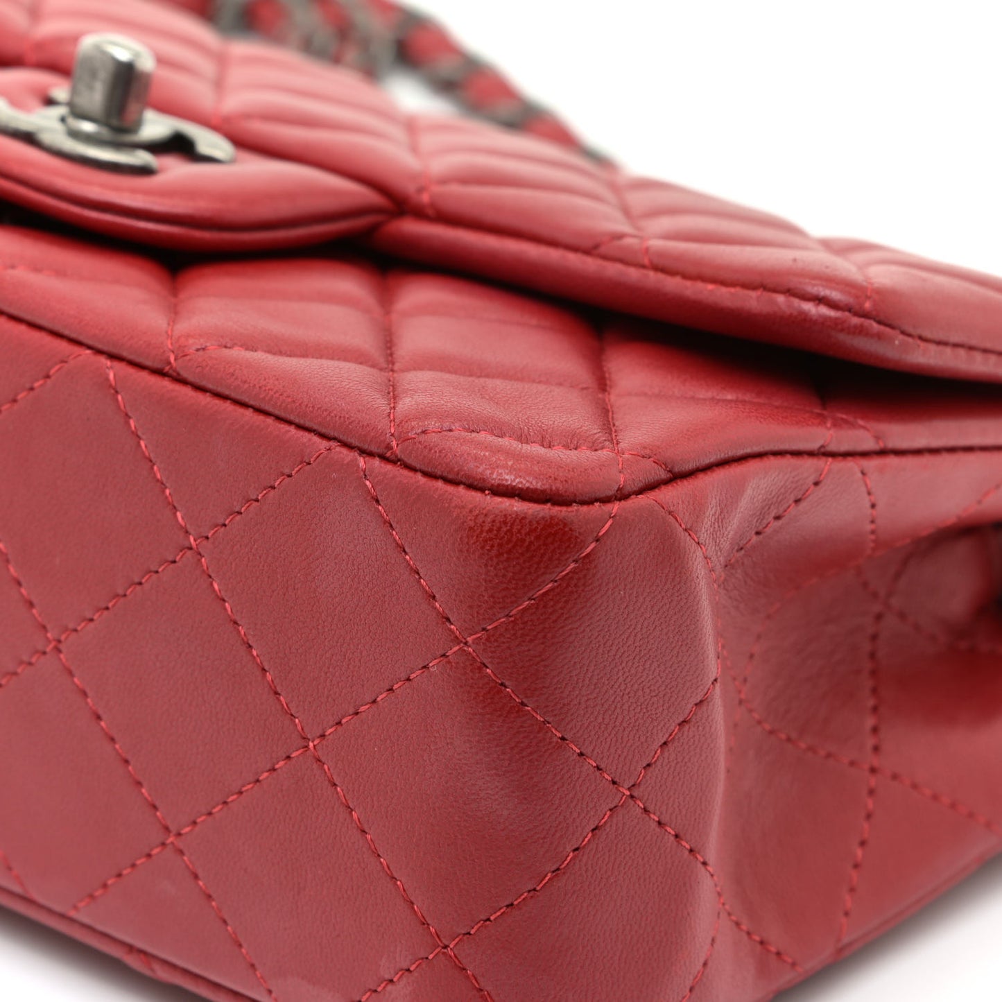 Lambskin Quilted Mini Rectangular Flap Red