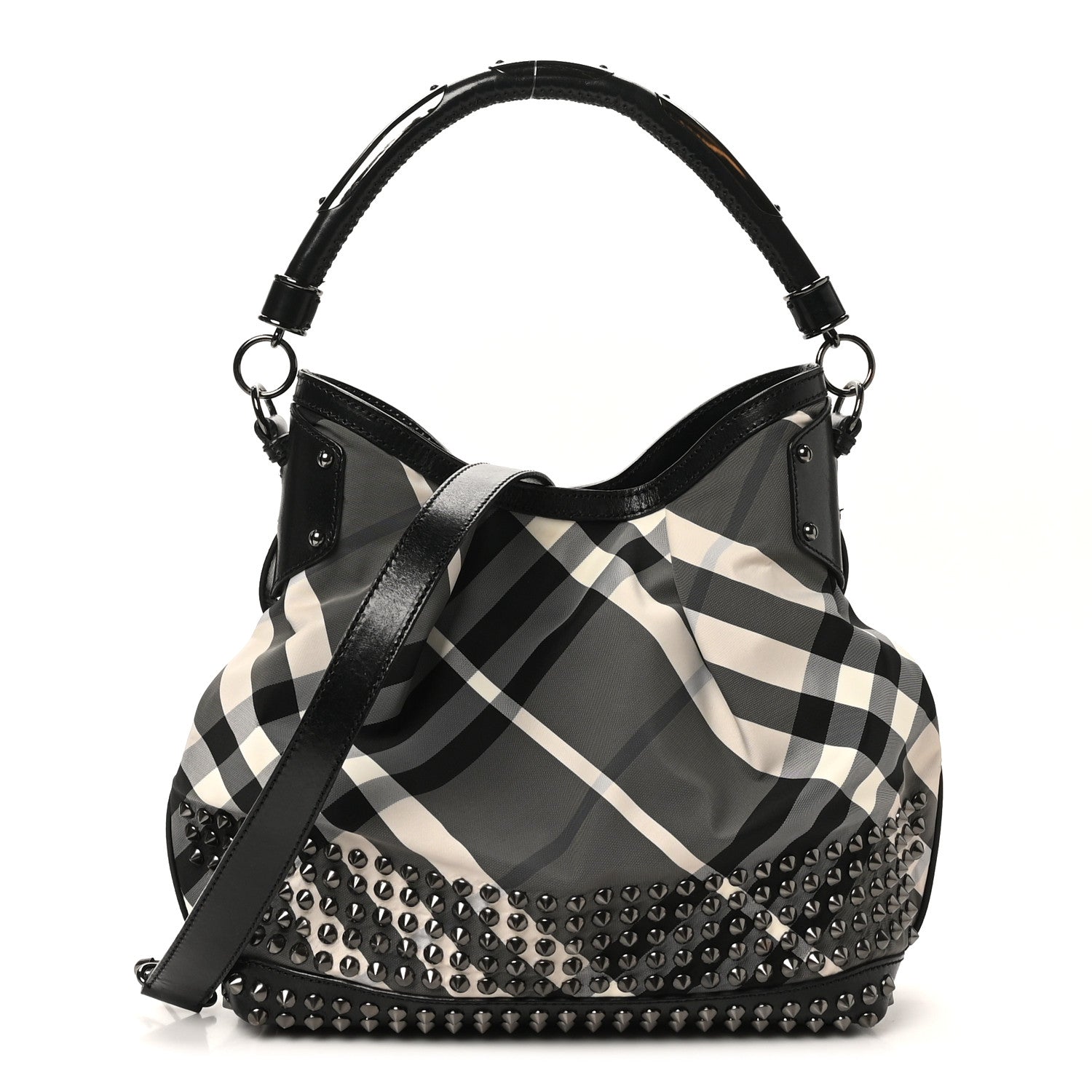 Burberry Nylon Beat Check Studded Hobo Black 1 of 9