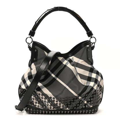 Burberry Nylon Beat Check Studded Hobo Black 1 of 9