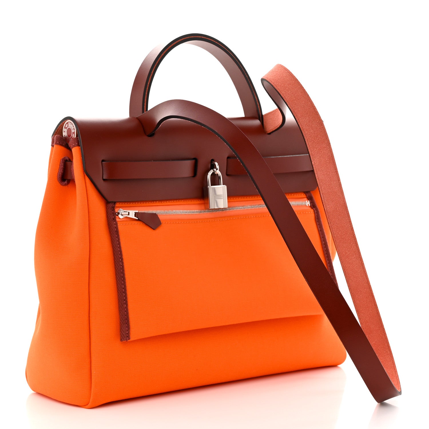 Hermes Toile Officier Vache Hunter Laque Herbag Zip PM 31 Orange Rouge H 4 of 11
