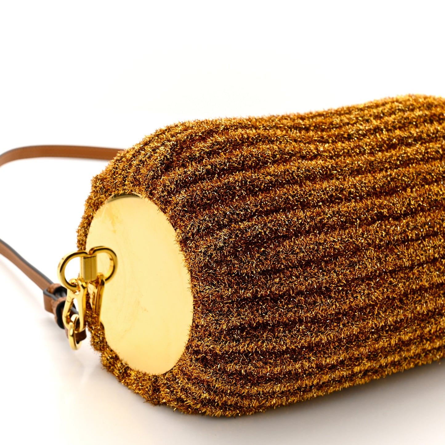 Metallic Lurex Pleated Bracelet Pouch Shoulder Bag Gold