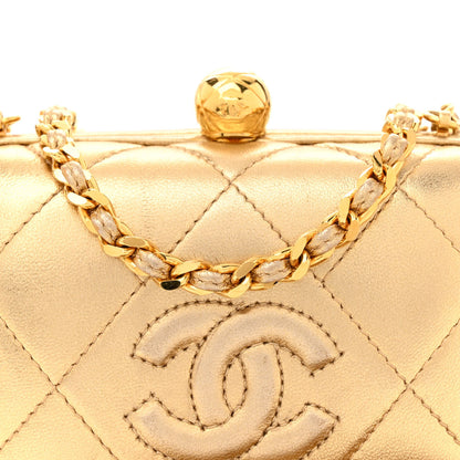Chanel Metallic Lambskin Quilted CC Kiss Lock Evening Clutch Gold 7 of 13
