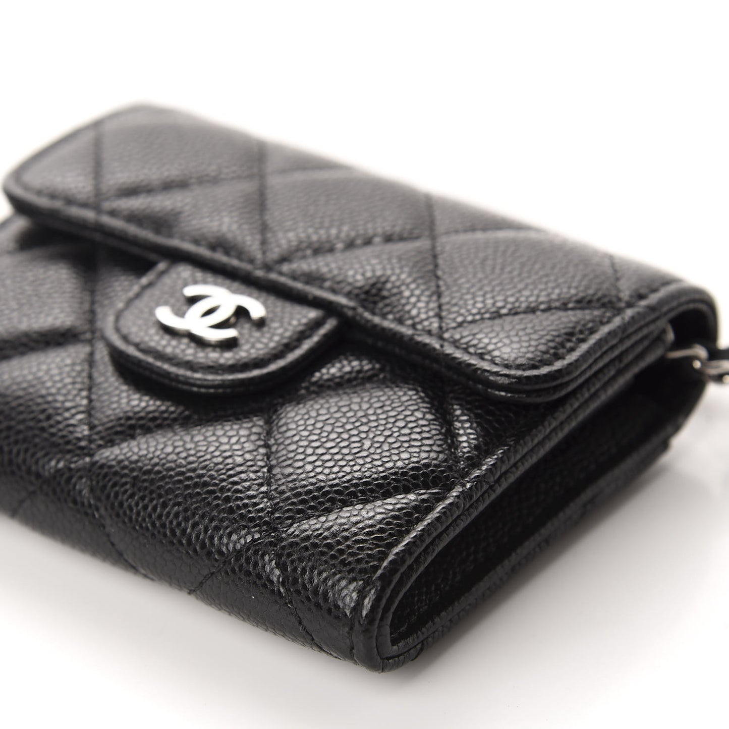 Caviar Quilted Flap Card Holder On Chain Black