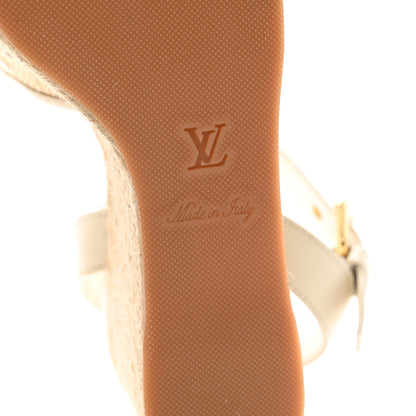 Louis Vuitton Canvas Monogram Starboard Espadrille Wedge Sandals 37 Beige White 8 of 10
