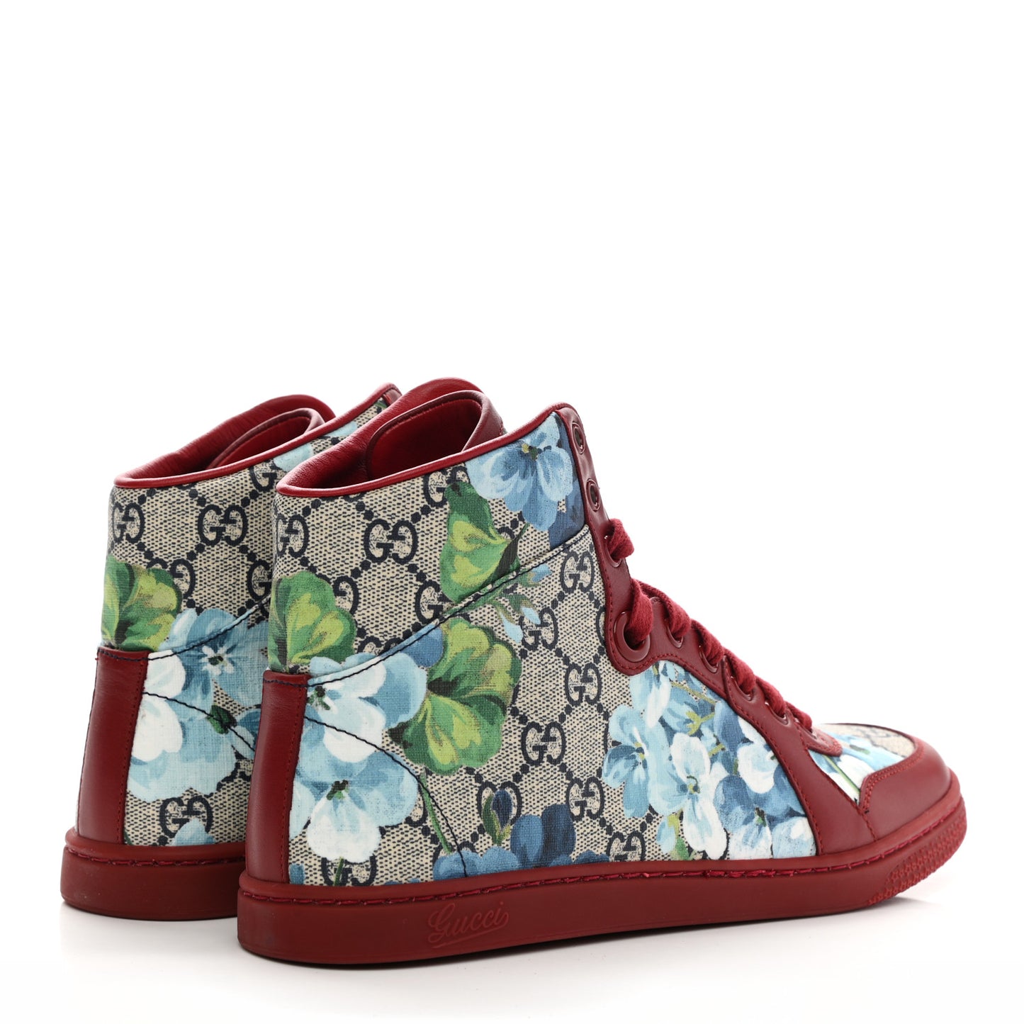 GG Supreme Monogram Blooms Womens High Top Sneakers 37.5 Beige Blue Navy Red