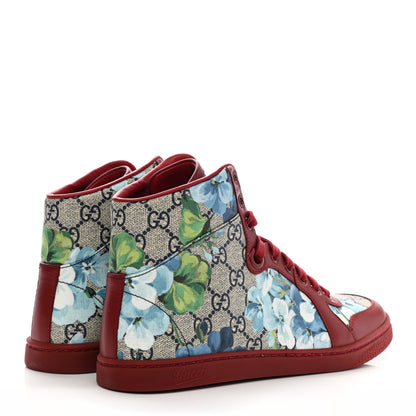 Gucci GG Supreme Monogram Blooms Womens High Top Sneakers 37.5 Beige Blue Navy Red 4 of 8
