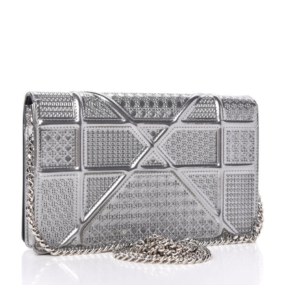 Christian Dior Metallic Patent Micro-Cannage Diorama Wallet on Chain Pouch Silver 3 of 11