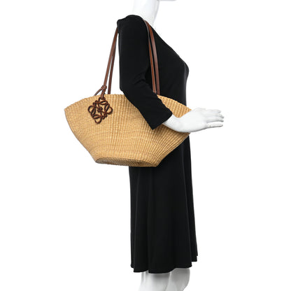Loewe Raffia Calfskin Shell Basket Tote Natural Beige 2 of 10