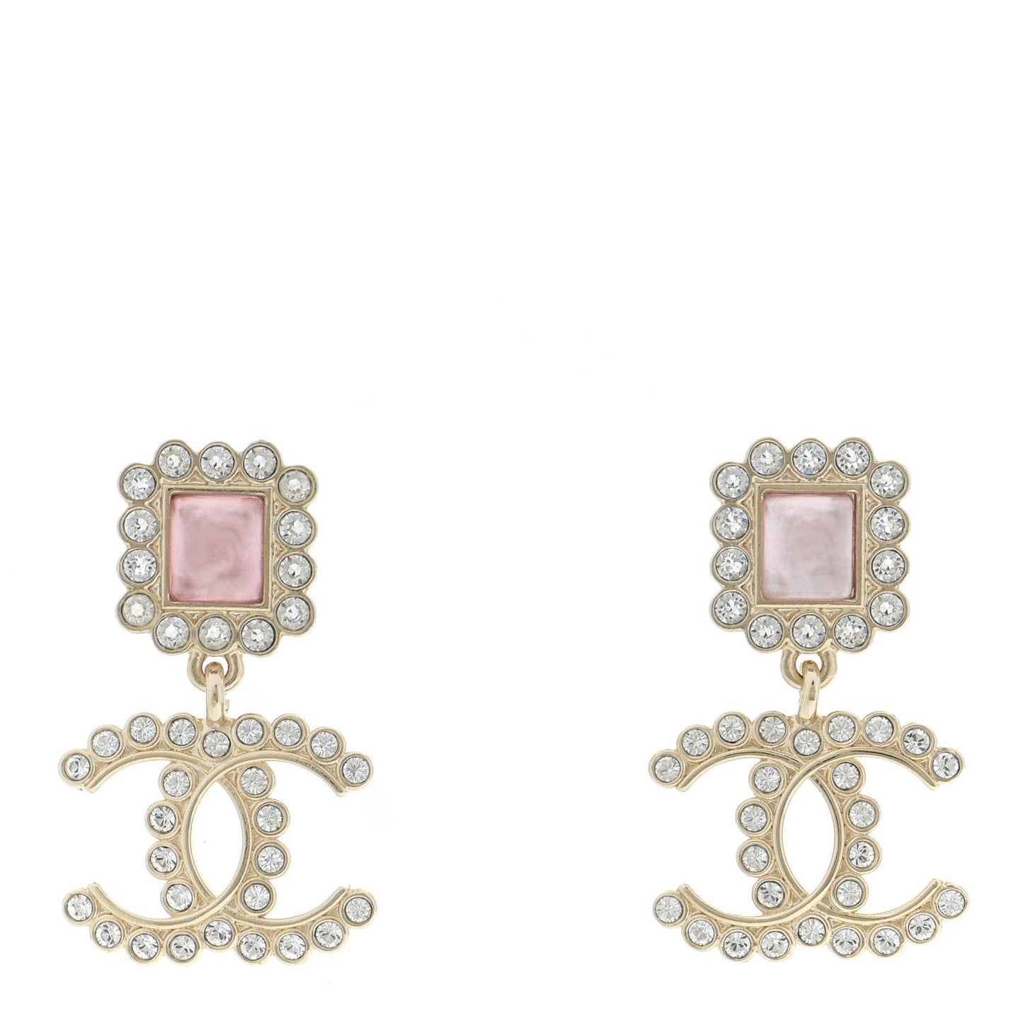 Crystal Pearl CC Drop Earrings Pink Gold