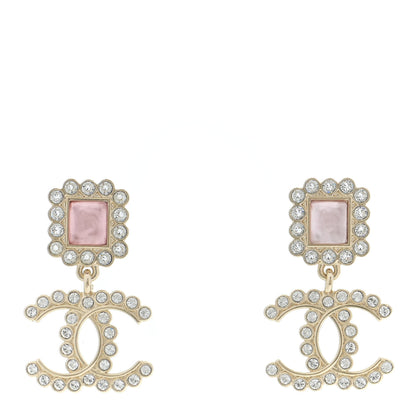 Chanel Crystal Pearl CC Drop Earrings Pink Gold 1 of 5