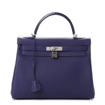 Hermes Togo Matte Alligator Kelly Retourne Touch 32 Bleu Encre 1 of 10