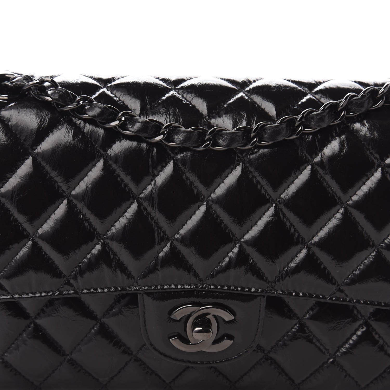 Chanel Shiny Crumpled Calfskin Quilted Medium Double Flap So Black 10 of 11