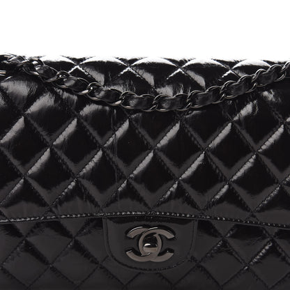 Chanel Shiny Crumpled Calfskin Quilted Medium Double Flap So Black 10 of 11