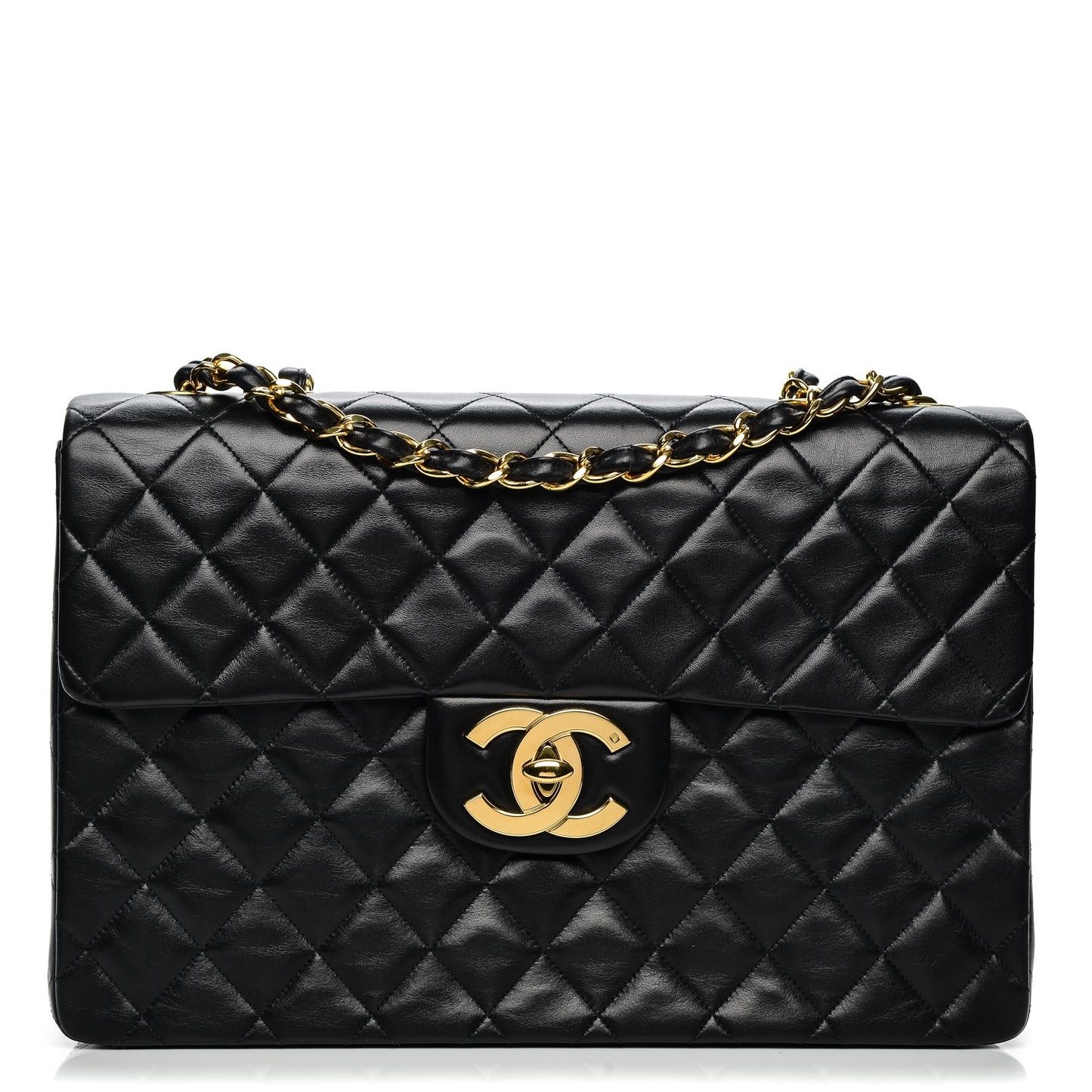 Lambskin Quilted XL Jumbo Single Flap Black