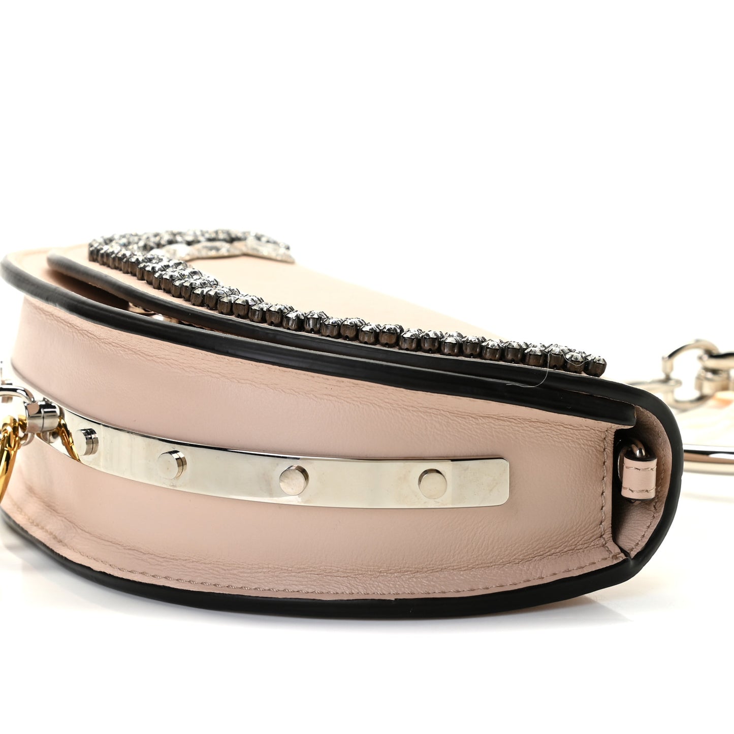 Calfskin Crystal Embellished Small Nile Bracelet Minaudiere Bag Cement Pink