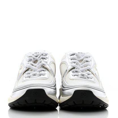 Chanel Fabric Laminated Calfskin Stretch CC Sneakers 40 White Gold Silver 3 of 10
