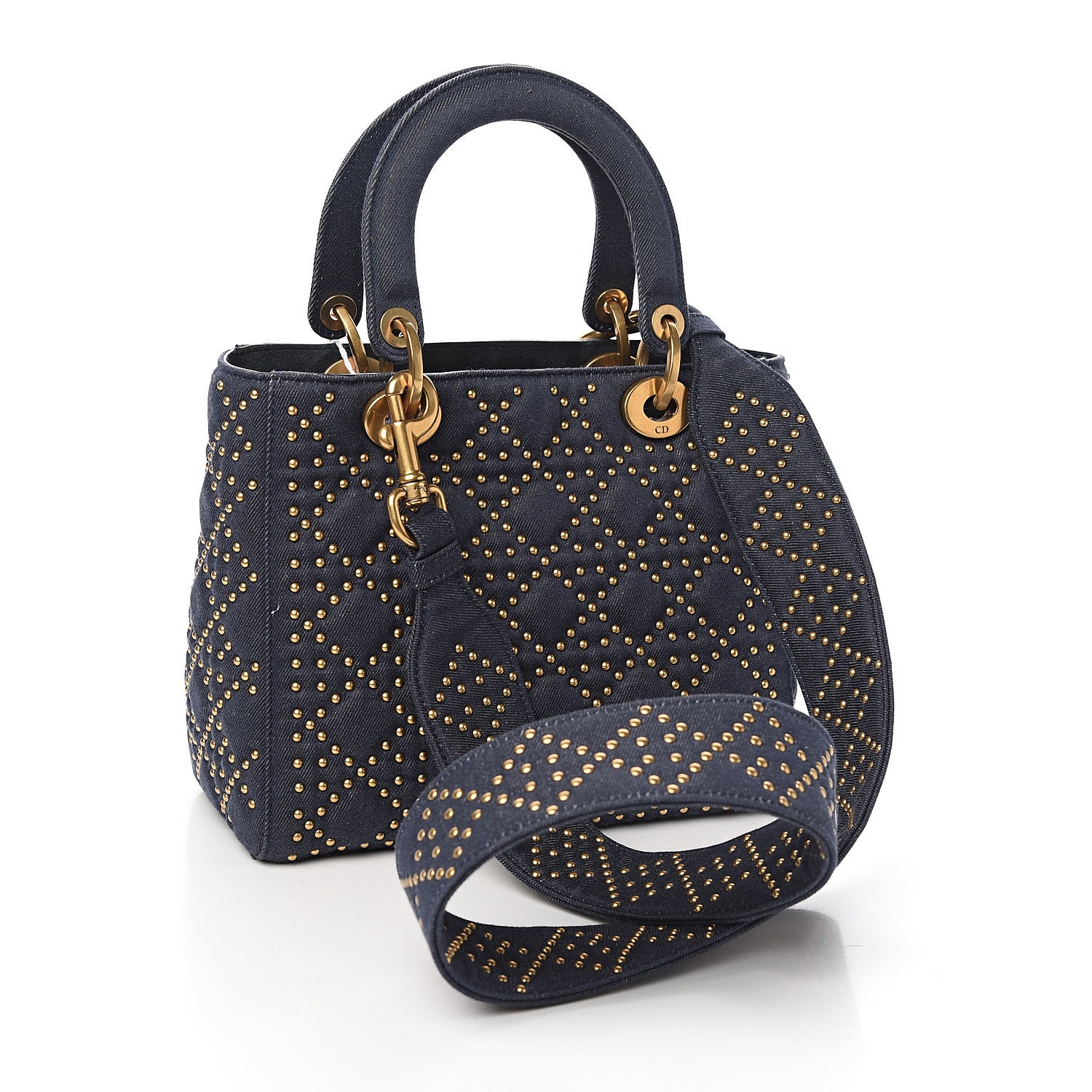 Christian Dior Canvas Cannage Studded Medium Supple Lady Dior Blue 2 of 9