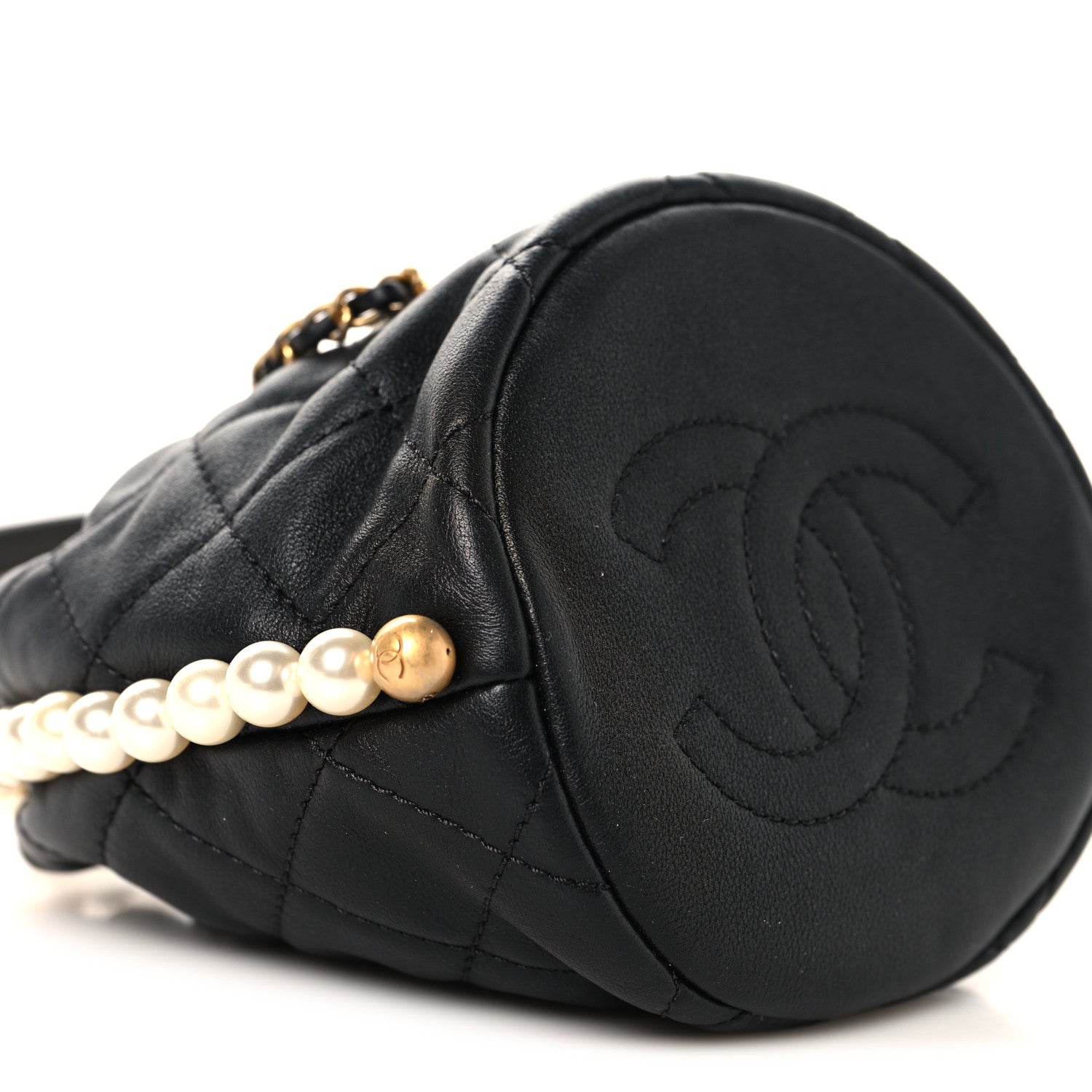 Chanel Calfskin Quilted Pearl Mini About Pearls Drawstring Bucket Bag Black 9 of 10