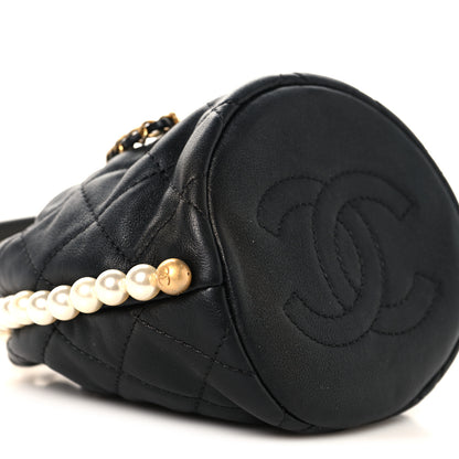 Chanel Calfskin Quilted Pearl Mini About Pearls Drawstring Bucket Bag Black 9 of 10